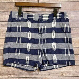 8 LOFT Navy White Plaid Checked Ikat Print Shorts
